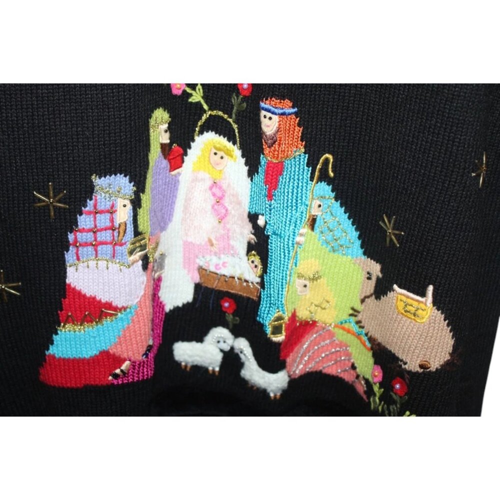 The Quacker Factory Vintage Nativity Christmas Sweater Embellished Size Small - Picture 4 of 6